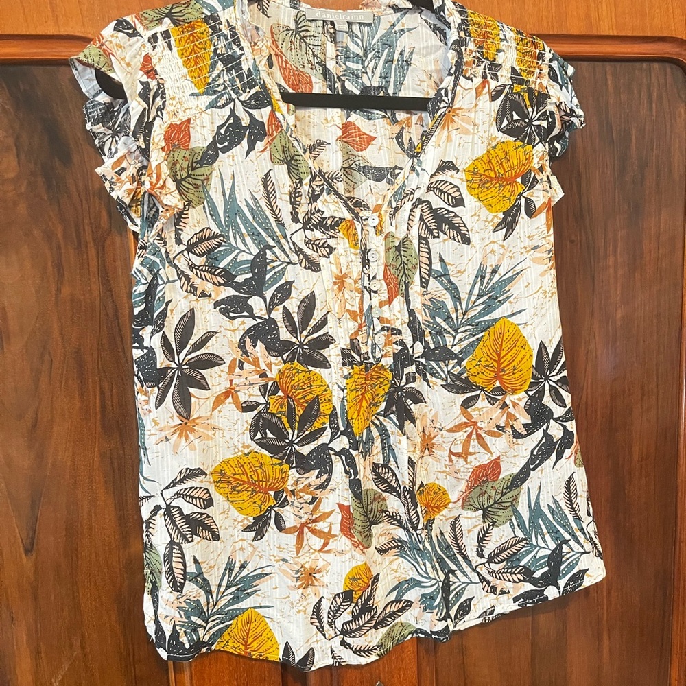 Daniel Rainn Multicolor Leaf Print Blouse
